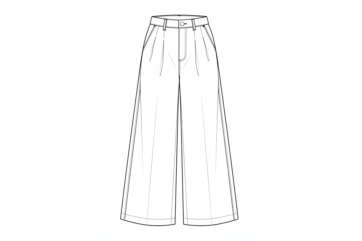 AI-generated flat sketch of trousers — technical drawing for garment manufacturing